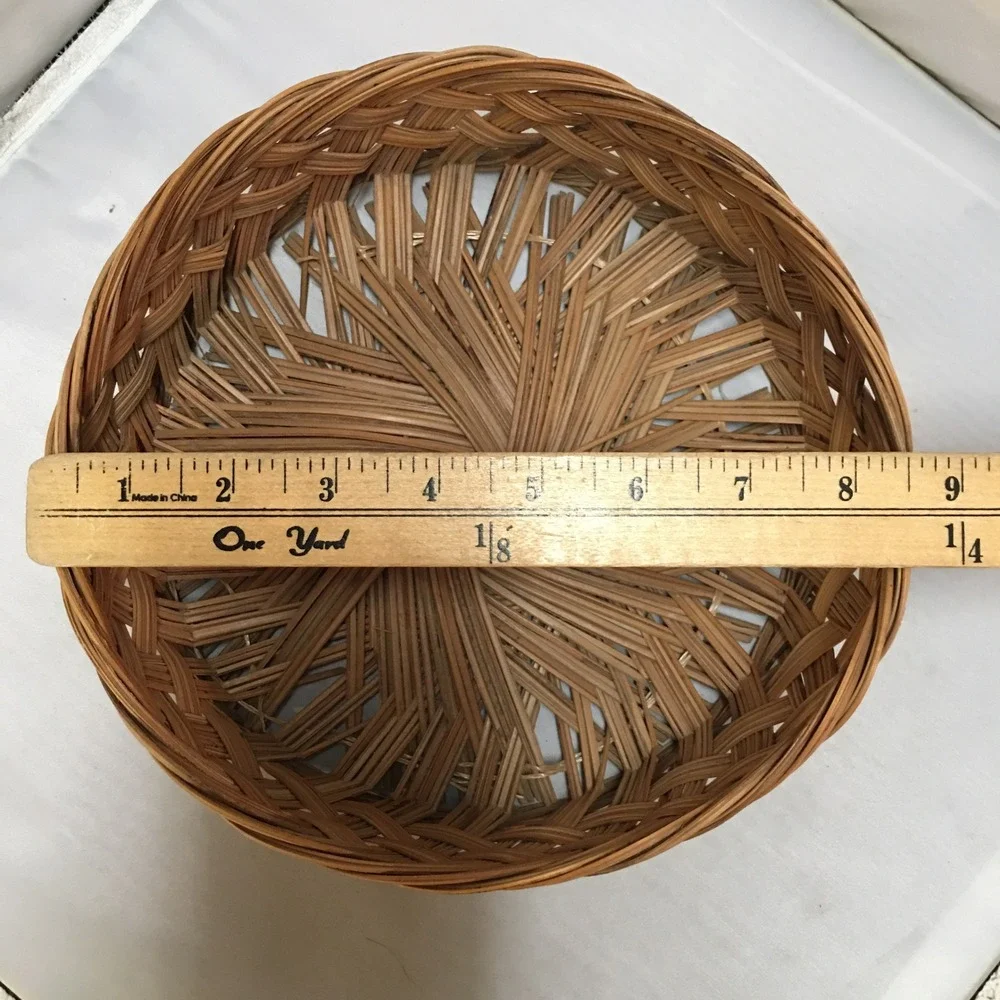 Wicker Basket Decor 8.5in Brown Round Woven Split Wood Handcrafted Cottagecore